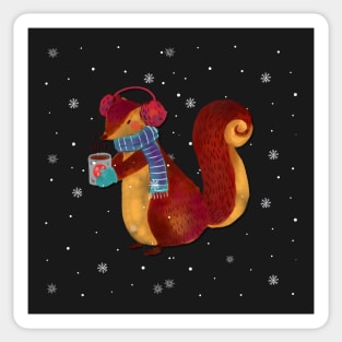 Winter squirrel drinking coffee Sticker